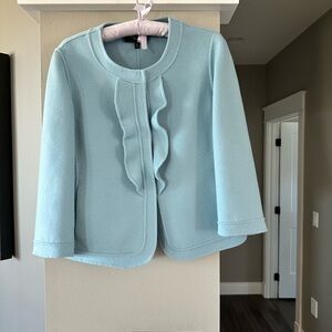 Talbots Blue Collarless Blazer with Ruffle Detail